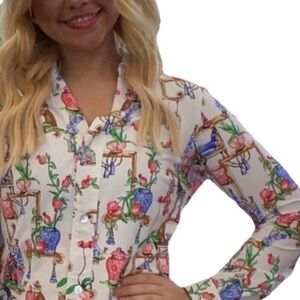 Kenny Dana upf 50 mayfair Floral chinoiserie Print Women's travel Top NEW